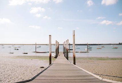 Horizon of wooden walkway on beach