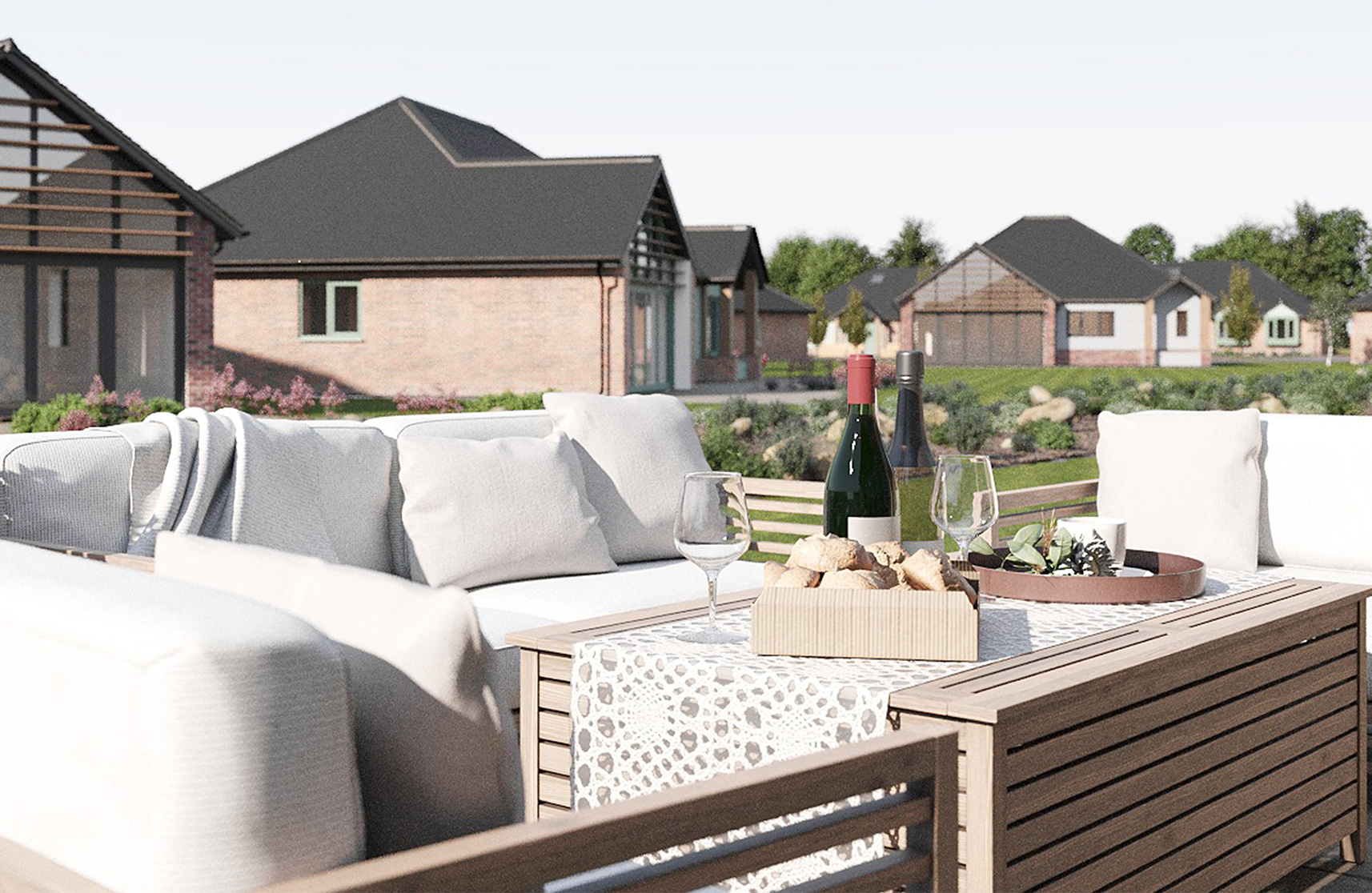 An image of Burnham Waters' courtyard to represent over 55 lifestyle villages.