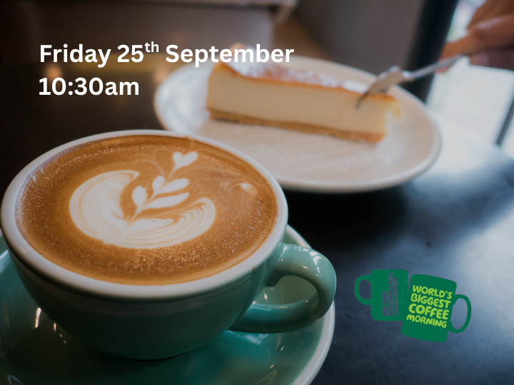 Photo of coffee cup and cake to promote Macmillan Coffee Morning 2026