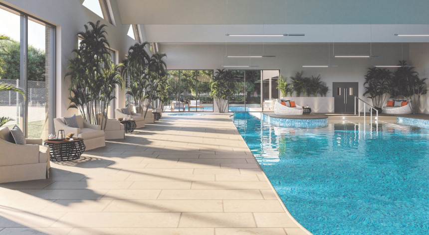 A CGI image of the swimming pool at luxury retirement village Burnham Waters in Essex
