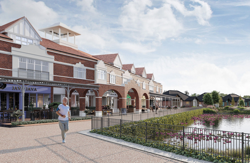 CGI Exterior of Burnham Waters Village and Amenities